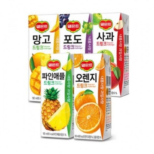 델몬트 드링크팩 2종 190ml 오렌지 12팩+사과 12팩 총24팩, 1세트 델몬트오렌지190 8 델몬트 드링크팩190ml 사과 오렌지 포도 망고 과일주스 어린이간식, 190ml, 48개