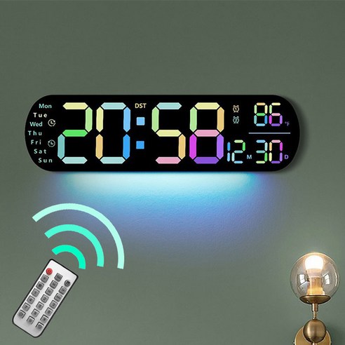 Uinox 무소음 인테리어 LED 벽시계 밝기 조절 가능한 무드등 온도 표시 알람, E