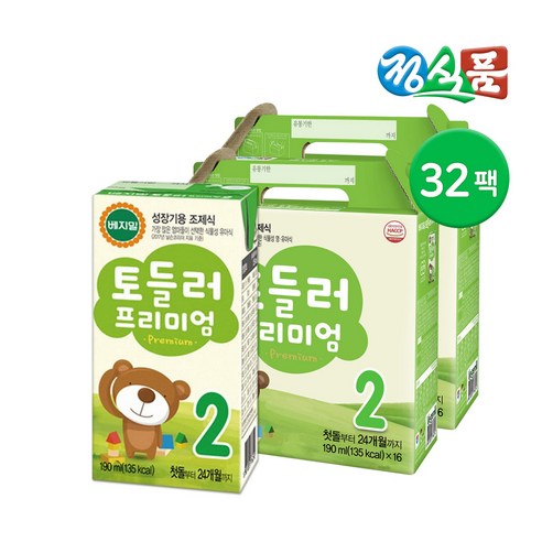 베지밀 프리미엄 토들러2 두유 190ml, 원액두유, 32팩