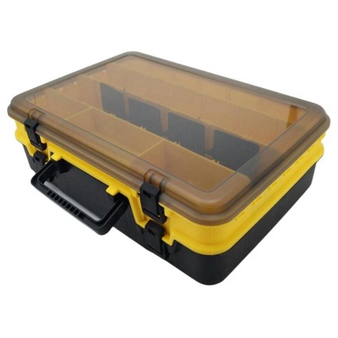 내구성 낚시 태클 상자 조정 가능한 분배기가있는 2 레이어 15.16x9.84x4.92inch 라인 낚시 릴에 투명한 손잡이가있는, 노랑, ABS