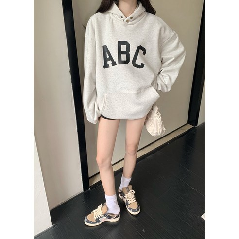 KORELAN BF 플라워 후드 기모 맨투맨 루즈핏 미디엄 롱