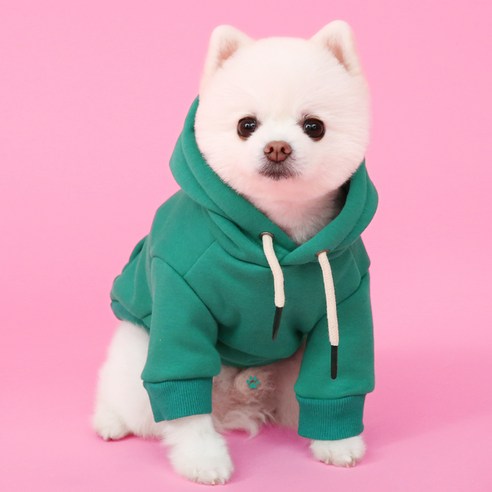 라핑 강아지옷 신호등 무지 후드티 반려동물 면 기모 티셔츠, 그린