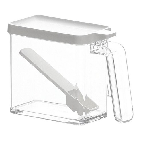 뚜껑 손잡이 및 숟가락이있는 투명 소금 용기 조미료 상자, 10cmx9.8cmx5.8cm, 투명한, 플라스틱