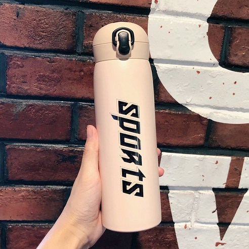 smy보온병 컵 스포츠 대용량 휴대용 튀는 뚜껑 남자의 간단한 여성 학생 레트로 304 스테인레스 스틸 컵, 핑크 520 Ml/한 클릭, {"크기":"하나"}