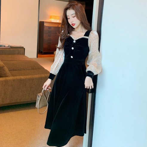 우아함과 매력을 겸비한 ANYOU 벨벳 원피스