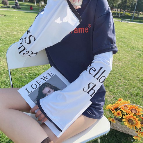 DFMEI 캐릭터 그래피티 아이스 슬리브 자외선 차단 여성 여름 드라이빙 선 슬리브 슬랙서클토시, DFMEI 흑백대자
