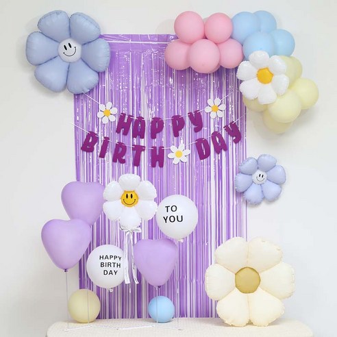 [피앤비유니티]스마일데이지 풍선스탠드 생일장식커튼세트 펌프포함, 1세트, 50)기본형 라벤다커튼세트