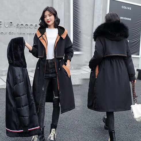 [ZL] Vielleicht 긴 모피 후드 파커 2021 새로운 겨울 자켓 여성 큰 주머니 조절 허리 울 라이너 코트 착용하는 세 가지 방법