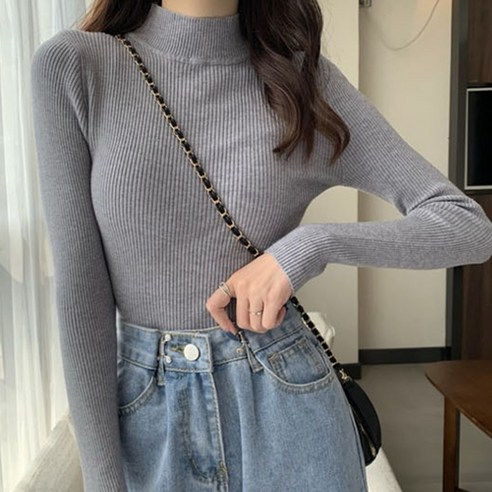 [쿠팡] 쫀쫀한 하프 목폴라 반목 골지 니트 심플 데일리 무지 긴팔