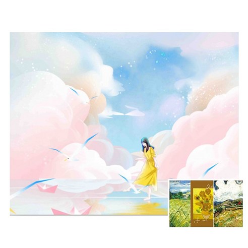 SMJ 명화 유화 그리기(40*50) DIY 세트 (명화엽서구성), 솜사탕 바다