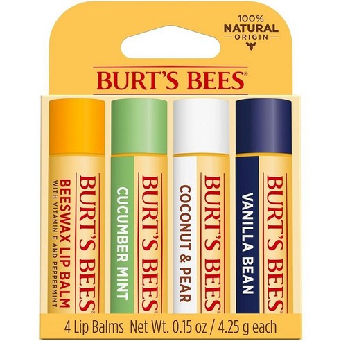 Burt's Bees 립밤 모이스처라이징 립 케어 스프링 선물 하루 종일 수분 공급 100% 천연 Discover U - 오리지널 밀랍 수박 드래곤프루트 레몬 및 바닐라, Sweet Sorbet_4 Count (Pack of