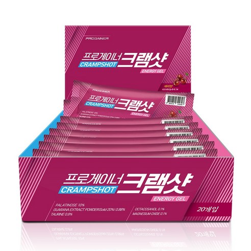 프로게이너 크램샷 체리맛 파워젤 근육 긴장 쥐 완화 라이딩 러닝 마라톤 등산 에너지젤, 20개, 35g