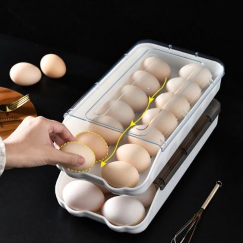 [워버플코리아] 두줄 떼구르르 달걀 보관함 케이스 냉장고 계란 트레이 에그 보관 정리함, 흰색 바닥