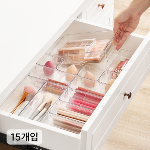 Vtopmart 조립식 다용도 서랍 정리 트레이 수납함 15p, 투명, 1세트
