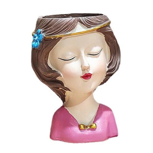 작은 수지 여성 흉상 꽃병 식물 용 배수 구멍이있는 즙이 많은 냄비 가정용 농가 현관 액세서리 용 화분, A, {"수건소재":"수지"}