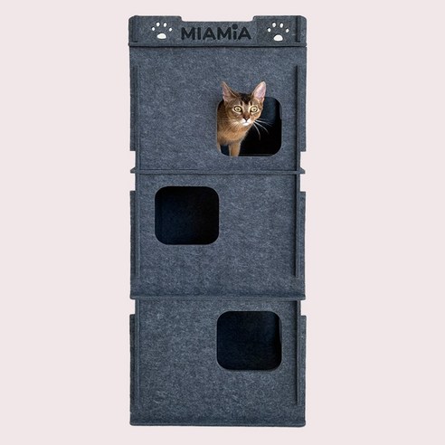 MIAMIA 올라 4층 펠트 고양이 숨숨집 터널 캣타워 대형, 스페이스 그레이, 1개