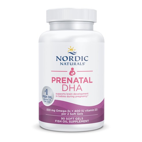 Nordic Naturals 프리네이탈 DHA 830mg 오메가-3 + 400IU D3 500mg 소프트젤, 90정, 1개