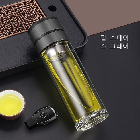 316 스테인리스강 스피드 뚜껑 차 수분 분리컵 남녀 비즈니스 차량 적재 차 거품 단추식 보온컵, 그레이 글라스, 401-500ml