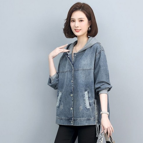 여성 후드 데님 자켓 봄 가을 캐주얼 후드 점퍼 루즈핏 상의 아우터 기질 빈티지 청 자켓 MJS