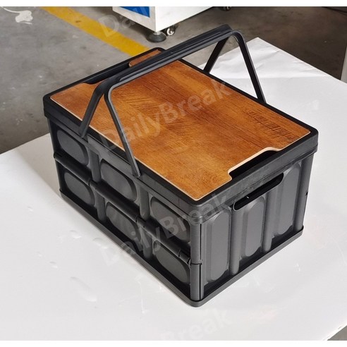 캠핑 폴딩 박스 우드 상판 테이블 감성캠핑 접이식박스 캠핑용품 트렁크 정리함 소형 중형 대형, 소형38.5x27x21+방수내피, 블랙(손잡이)