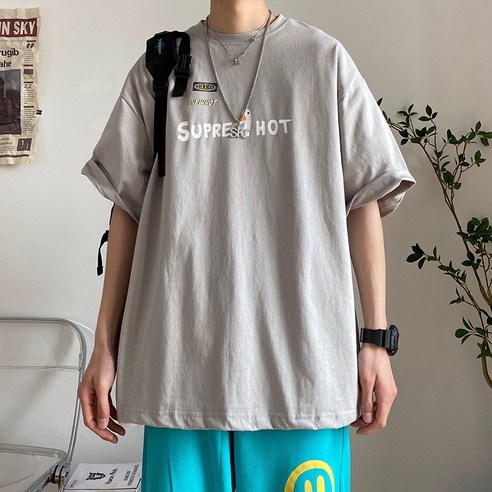 DFMEI 패션 브랜드 반소매 간단한 모든 경기 트렌디 여름 Ins 티셔츠 남자 느슨한 탑 디자인 감각 틈새 옷