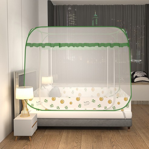 DFMEI 모기장 가정용 무설치 천막 접이식 침대 거치대 필요없음, 레몬그린[쌍문-풀바닥]】, 1.5m(5인치) 침대