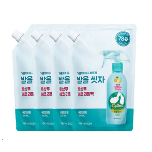 온더바디 코튼풋 발을씻자 풋샴푸 레몬 리필500ml, 1SET (레몬), 4개