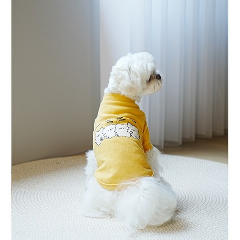 멍냥부띠크 강아지 곰돌이 티셔츠 실내복, 옐로우, 1개