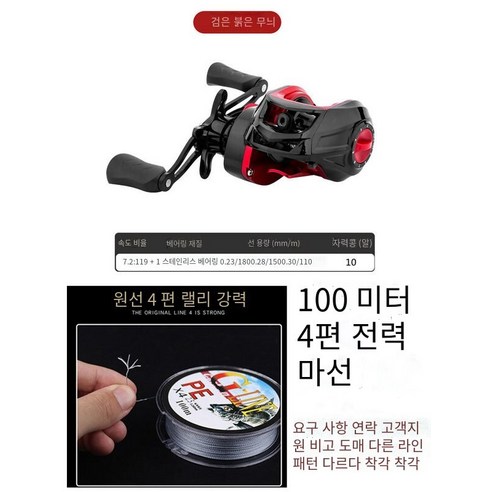 Meddo 워터 드롭 휠 금속 폭발 방지 라인 낚시 휠, 블랙 레드19+1샤프트（10강한 자기）+말 라인, 기타  왼손잡이 유형