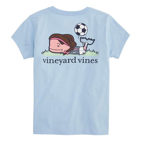 Vineyard vines 여아용 축구 고래 반소매 포켓 티 제이크 블루