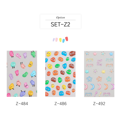무샵 입체 네일 아트 스티커 80종, 1개, SET-Z2 물방울 몬스터 젤리곰2