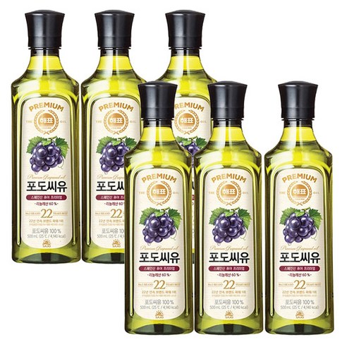 해표 포도씨유, 500ml, 6개