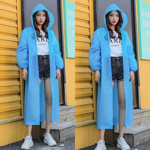 DFMEI 트렌디한 휴대용 레인코트 야상 남녀 경량 등산 트레킹 롱 레인코트 공용입니다., DFMEI 블루 두 개요