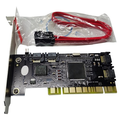 Xzante PCI Sata 내부 포트 RAID 컨트롤러 카드(4포트) Sil3114 칩셋 케이블(Sata 케이블 2개 포함), 검은 색