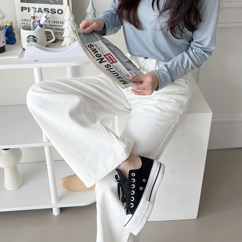 가비진 일자 와이드 화이트 코튼 팬츠 바지: 편안함과 스타일의 완벽한 조화