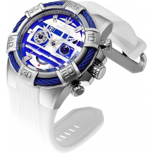 인빅타 Invicta Mens Star Wars R2-D2 Silver Dial Chronograph Quartz Silicone Watch 26269