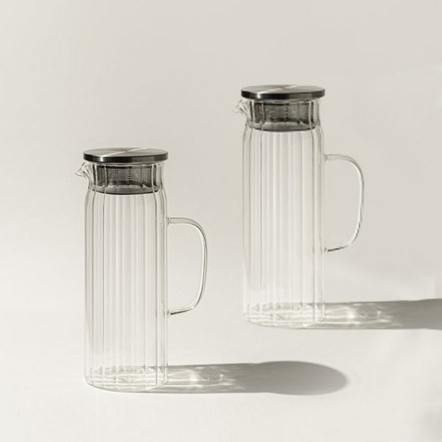 Object Min 플리츠 내열유리물병, 투명, 2개, 1L