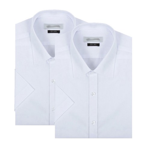 레디핏 남성용 기본 슬림 화이트 하얀색 반팔 와이셔츠 2장세트