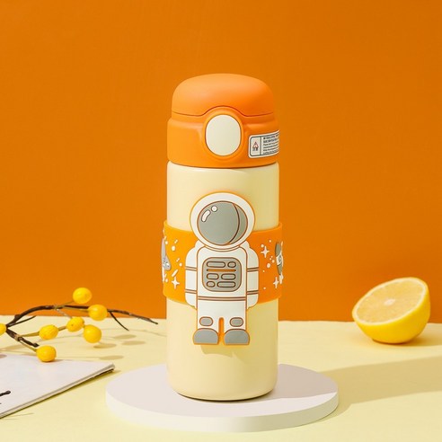 밀짚 컵과 우주 비행사 보온병 컵, 오렌지, 500ml