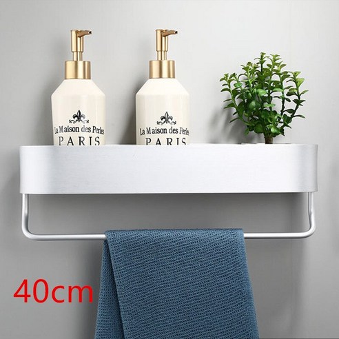 [SW] 30/40/50 cm 벽 선반 샤워 바구니 스토리지 랙 블랙 주방 욕실 선반 수건 바 로브 후크 욕실 액세서리, 하나, 40cmsilverbar
