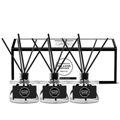 일라토스 실내 디퓨저 200ml x 3p + 섬유스틱15p 세트, 라임 바질 향