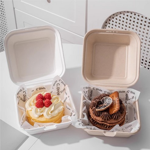 펄프용기 도시락케이크상자 쿠키박스 구디백포장, 1개, 화이트