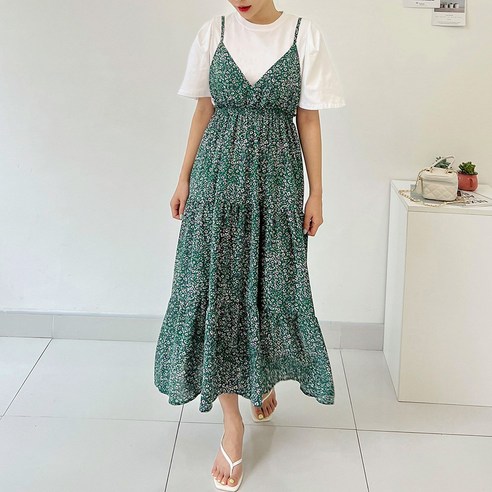 뷔스티에원피스 뷔스티에원피스 큐니걸스 퓨어스모크 어깨 리본 원피스 퍼니걸스 9326 플라워 뷔스티에 롱 원피스 여성의류