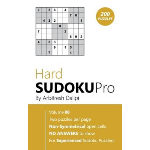 (영문도서) Hard Sudoku Pro: Book for Experienced Puzzlers (200 puzzles) Vol. 88 Paperback, Createspace Independent Pub..., English, 9781976519222
