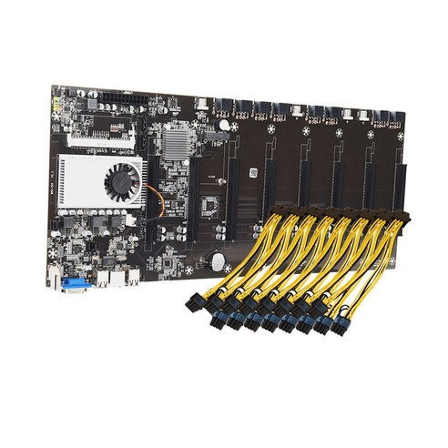 노 브랜드 마이닝 마더보드 8 GPU 비트코인 암호화 이더리움 세트 키트 콤보(1600MHz RAM 포함 전원 케이블 포함), 708045