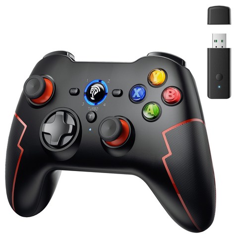2.4G 무선 게임패드 컨트롤러 – PC, Switch, TV, iOS, 안드로이드 호환, 블랙-레드, 1세트 듀얼센스