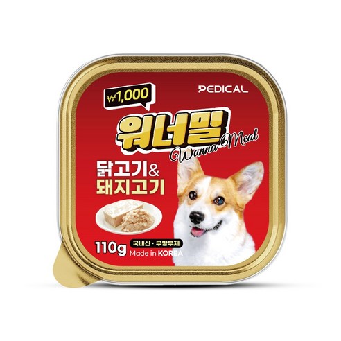 워너밀 강아지 영양간식 국내산 무방부제 높은기호성 한끼뚝딱 6종, 1개, 110g, 닭고기&돼지고기
