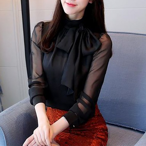 [OKㅣ강추] 세련된 스타일의 쉬폰 블라우스 – 슬림소녀 여성 가을 리본 블라우스 [OKNOWㅣ추천상품]