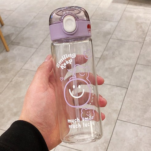 DFMEI 유리 빨대 컵 성인 음주 컵 임신 간단한 유리 컵, DFMEI 보라, 420ml
