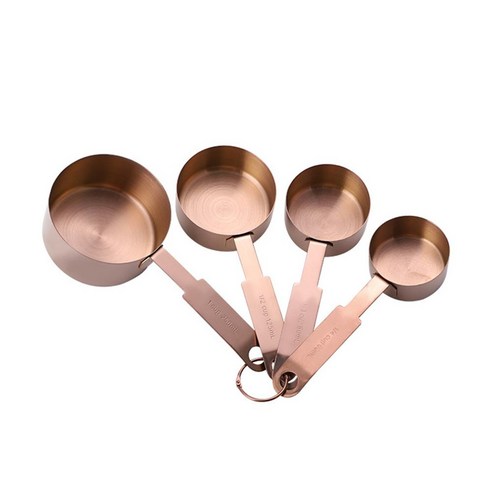 TeeFly 4pcs 스테인레스 스틸 주방 측정 숟가락 컵 다기능 조미료 커피 설탕 케이크 베이킹 액세서리 도구, 로즈 골드 컵 코드